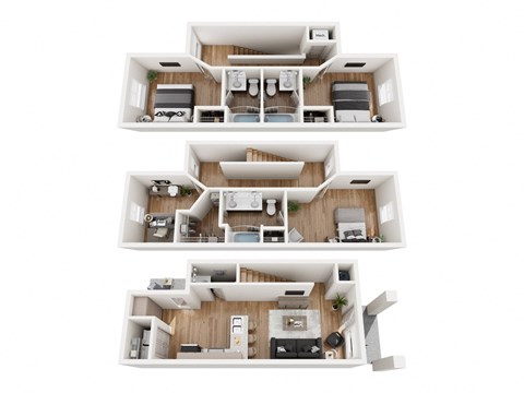 Floor plan for 3 beds, 3.5 baths, 1661 sqft
